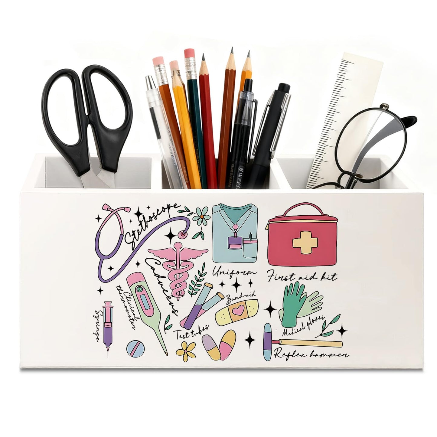 KBRCT Nurse Gifts Pen Holder for Desk, Nursing Gifts Wooden Box Sign Desk Decor for Office Home Decoration, Nurse Appreciation Gift Pencil Organizer, Nursing Student Essentials