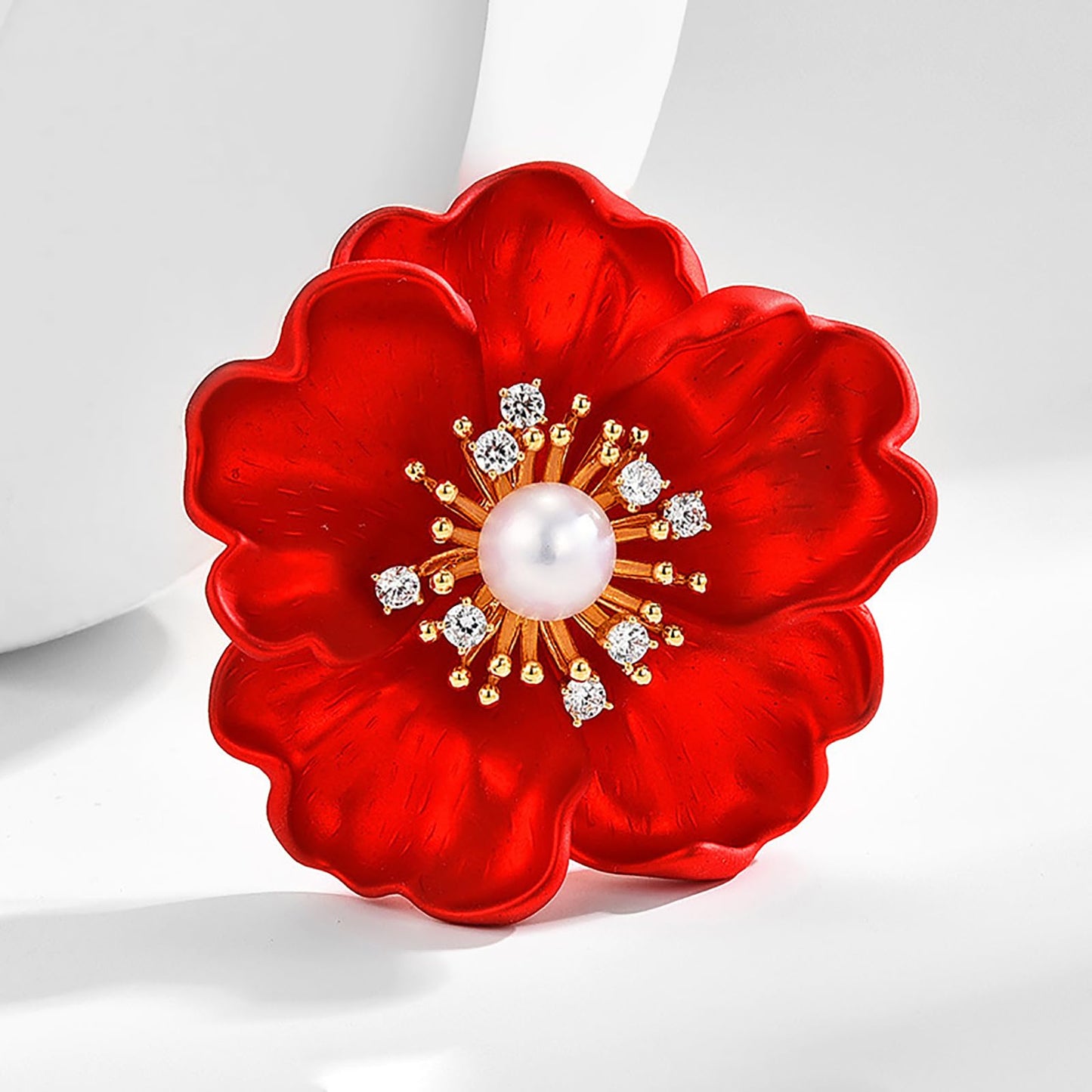 AILONMEI Pearl Brooches and Pins Designer Jewelry For Women Fashion Floral Series(Red Peony)