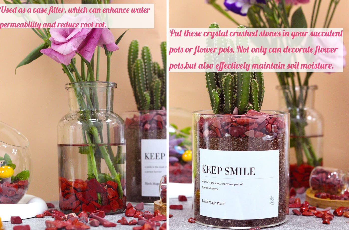 Red Jasper Aquarium Gravel Rocks Natural Tumbled Healing Crystal Chips Bulk Gemstones Tumbled Crushed Stones for Fountain Vase Filler Planters Decorative Fish Tank Potted Reiki Energy Balancing 0.44lb