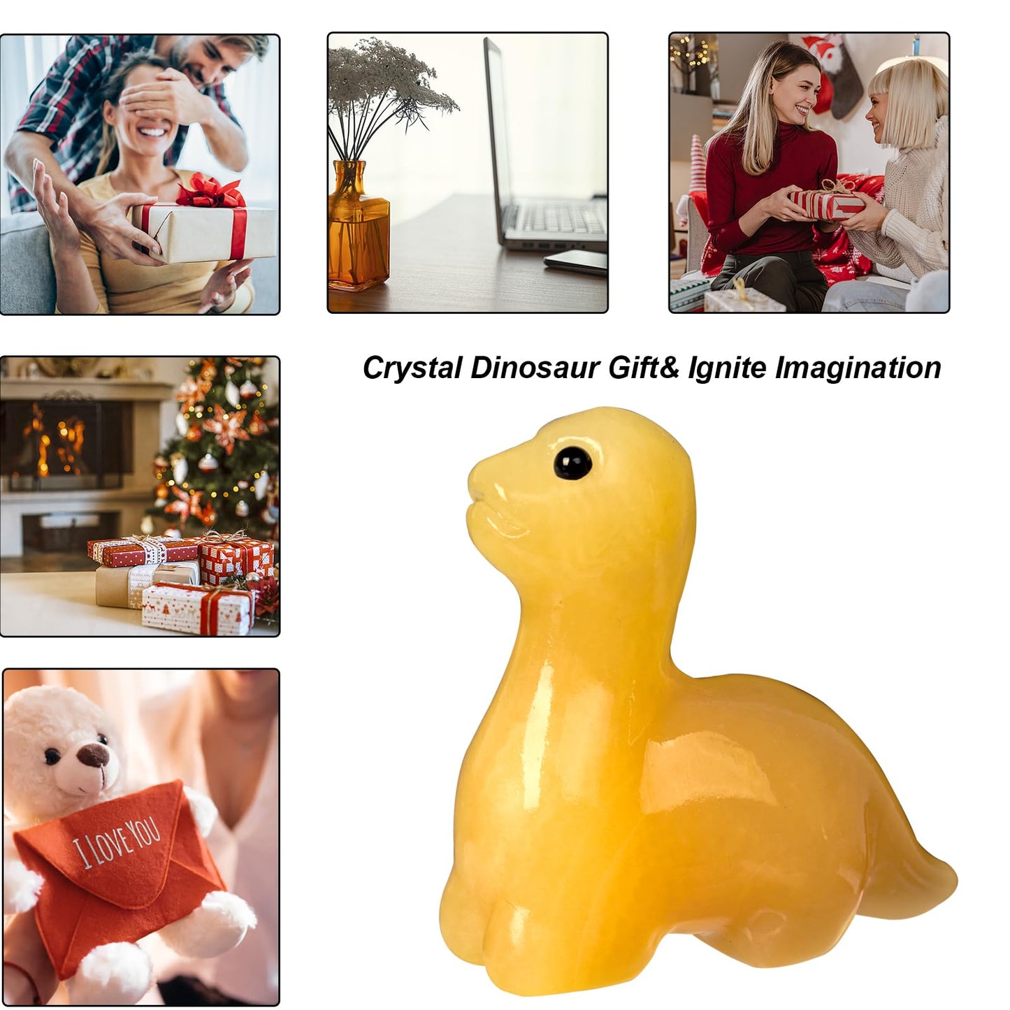 Hguxmcu Hand Carved Yellow Jade Dinosaur Figurine 2 Inch Healing Crystal Statue Realistic Gemstone Animal Sculpture Reiki Energy Decor Lucky Gift for Meditation Collectors
