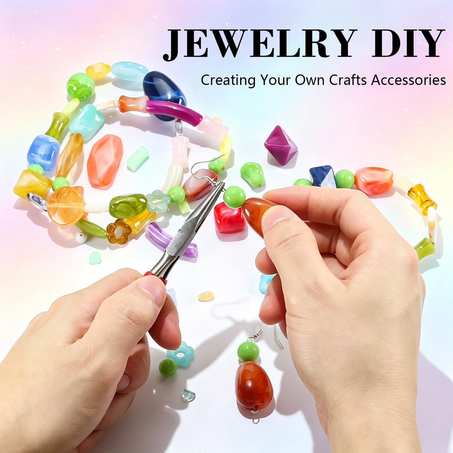 Mixed Bulk Acrylic Beads for Crafts, Large Hole Hair Beads for Jewelry Making, Colorful Unique Shaped Big Beads for Bracelets Earrings Necklace, Macrame Beads with Large Holes, 5-31mm, One Pounds
