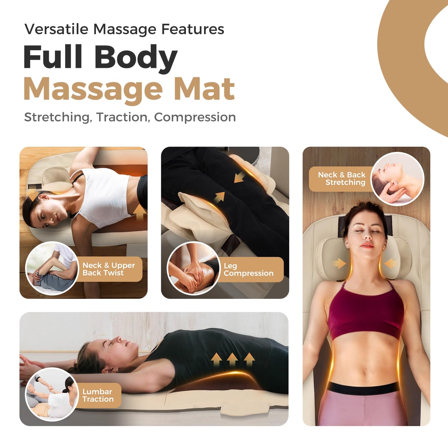 fuptos Full Body Massage Mat with Airbag Stretching, Back Massage Pad, Neck & Shoulder Relief, Lumbar Traction, HIPS Massage, 6 Modes 5 Intensities 2 Heat Levels, Foldable, Fit 5'1-6'2