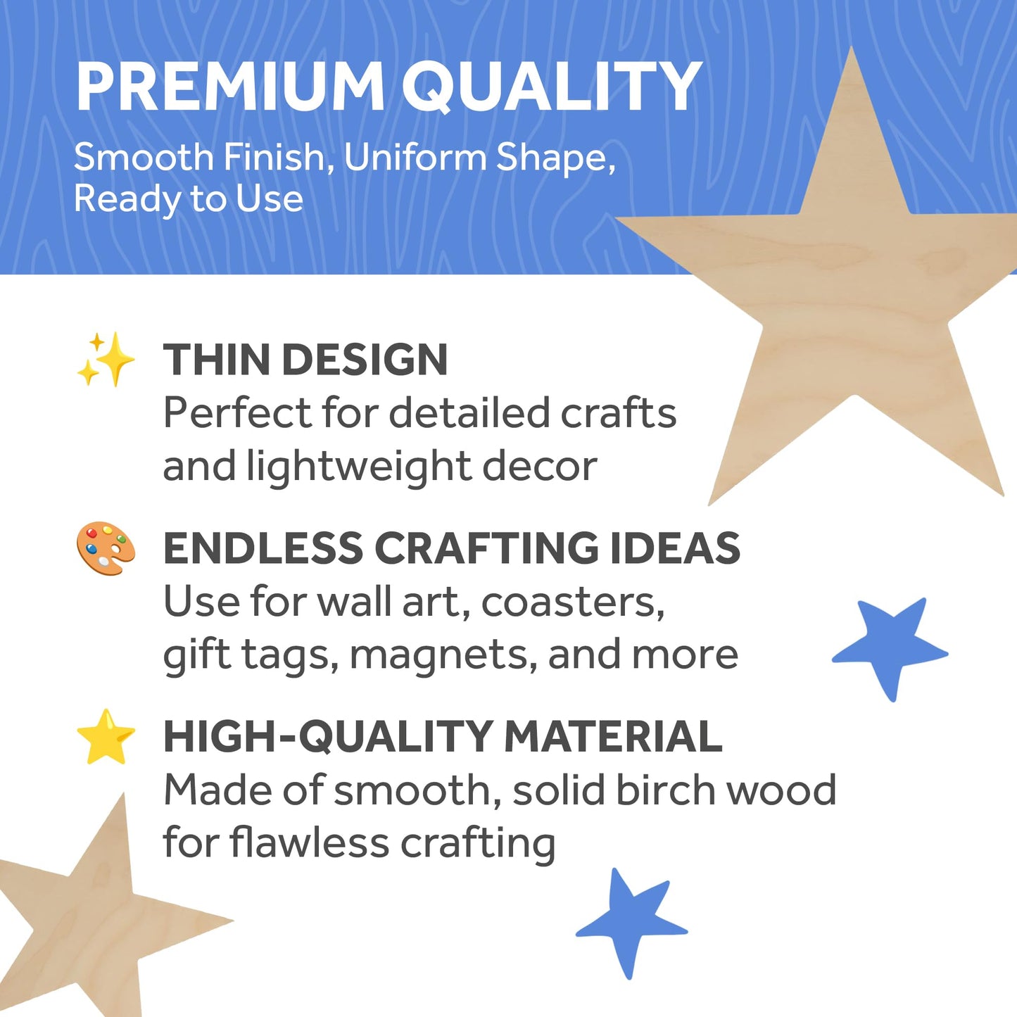 Wooden Star Shapes, 12 Inch Large Patriotic Natural Wood Cutouts, Bag of 3, Unfinished DIY Craft Wall Decor by Woodpeckers