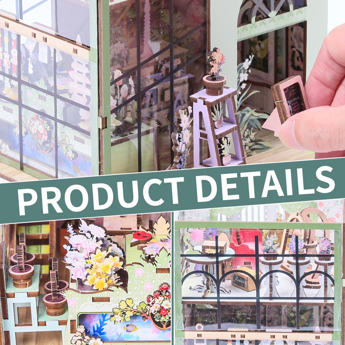 Miniature Flower House Kit - Bookshelf Decor 3D Wooden Puzzle, DIY Flower Dollhouse Booknook Making Kits with Furniture for Adults and Teenagers