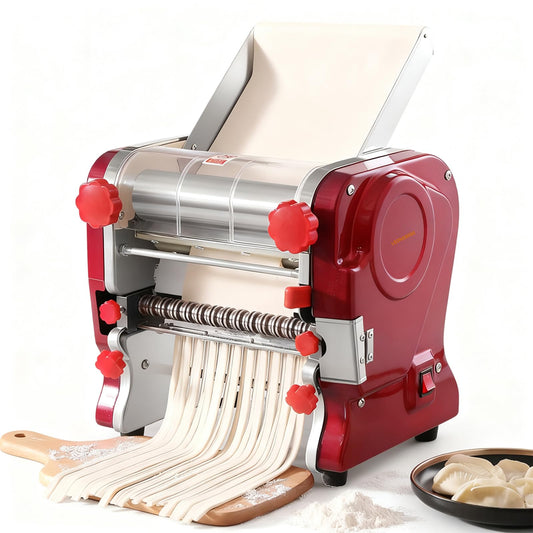 LEONEBEBE Pasta Maker Machine, Electric Commercial Pasta Roller with Stainless Steel Noodle Press, 3/9MM Blades, Dough Thickness Adjustable (0.3-5mm) for Spaghetti Lasagna Linguine Restaurant Use
