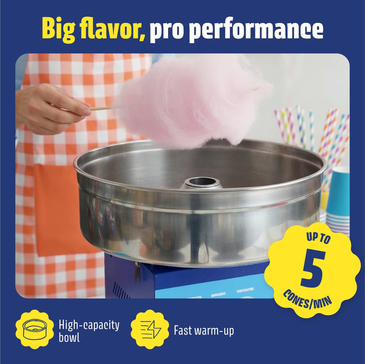 Wumple - Cotton Candy Machine Pro, Commercial Electric Maker with Drawer & Large Stainless Steel Bowl, Perfect for Parties and Business (Blue)