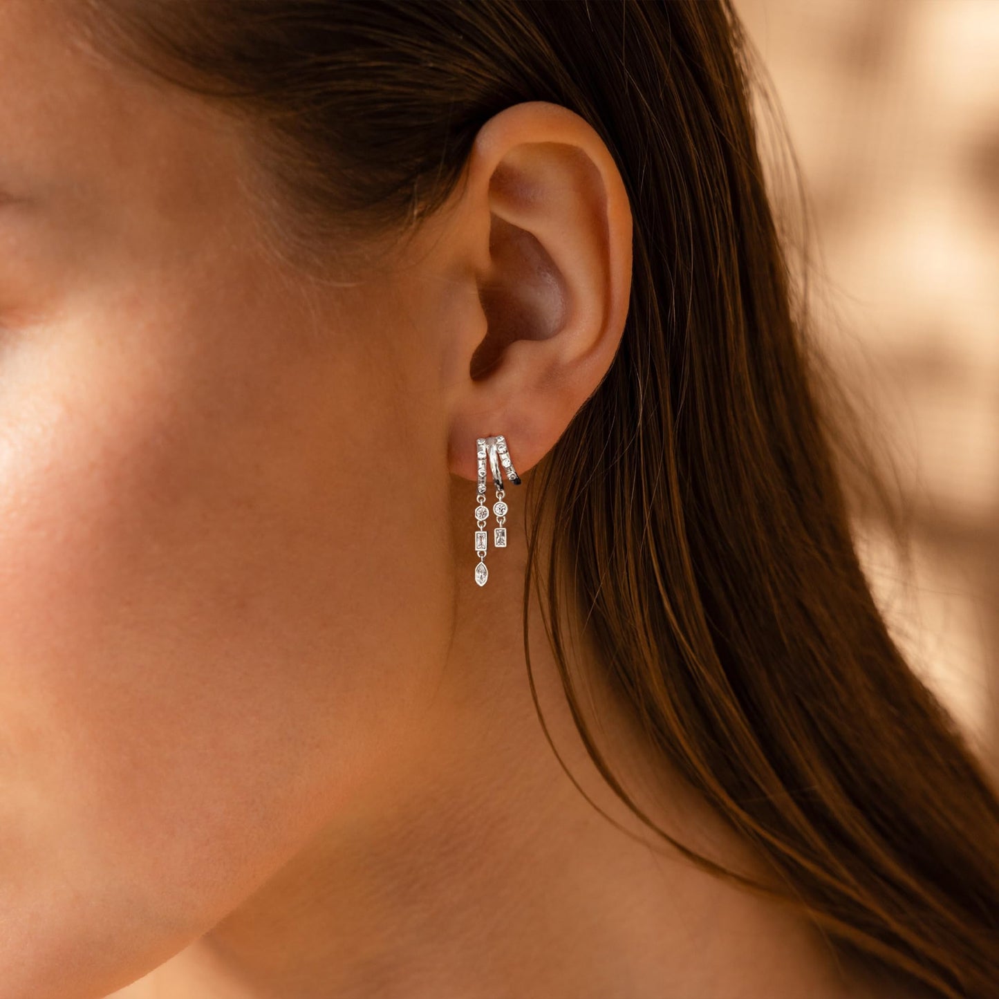 SELSHE Silver Earrings for Women,Dainty Silver Huggie Hoop Earrings Long Dangle Drop Earrings Hypoallergenic Statement Hoop Earrings for Women Trendy Silver Jewelry Women's Accessories