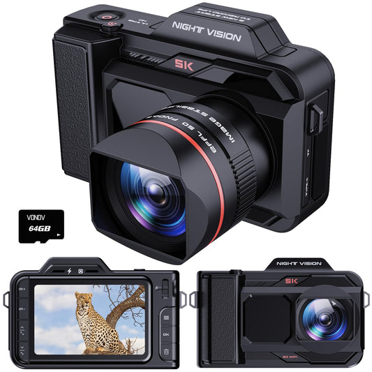 VONOV 5K Night Vision Goggles Night Vision Binoculars,Full-Color 4.5" OLED Infrared Night Vision, with 50x Ｄigital Zoom, 5G WiFi, Support Anti Shake，Rechargeable Battery, Free High Speed 64GB Card
