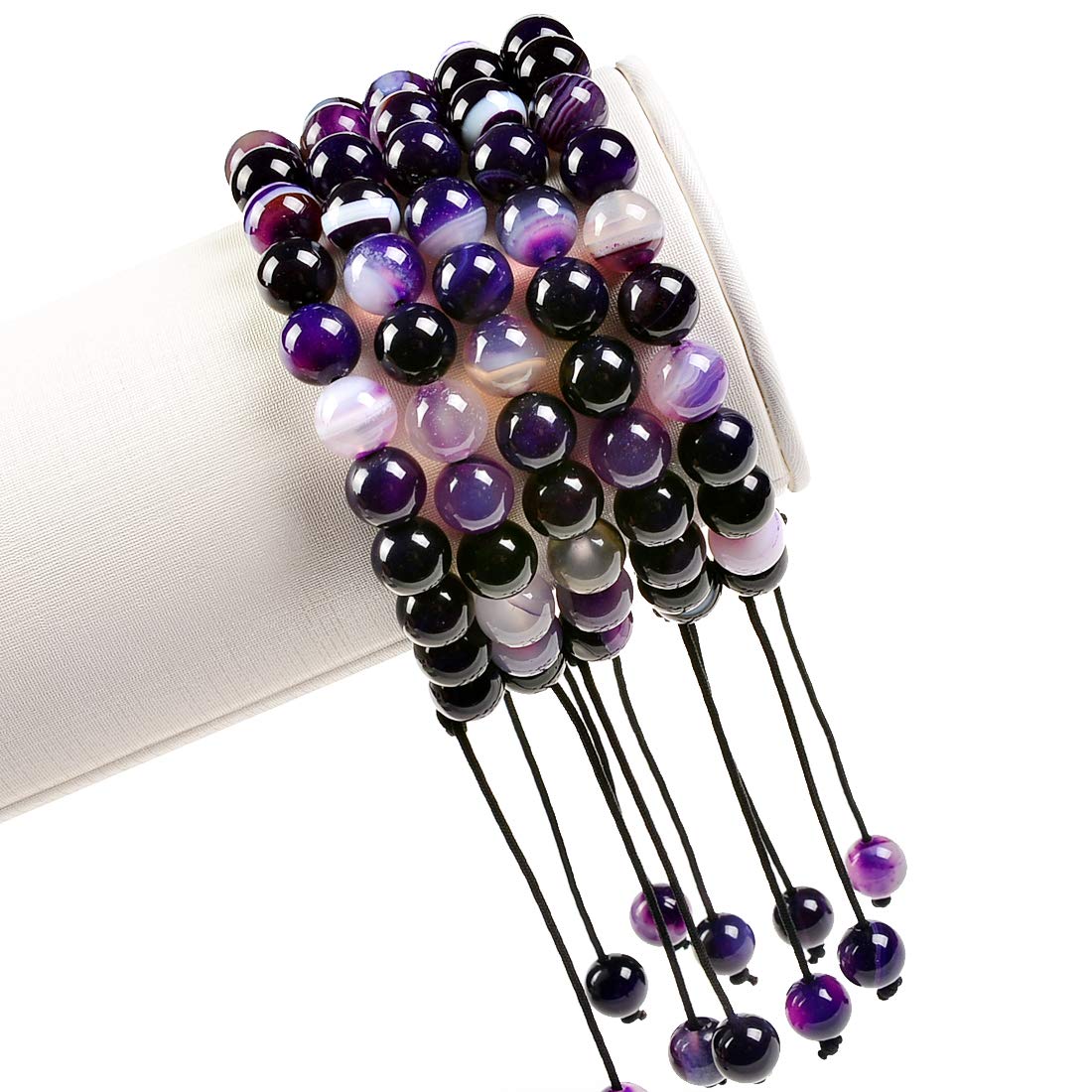 MASSIVE BEADS Natural Healing Power Gemstone Crystal Beads Unisex Adjustable Macrame Bracelets 6mm (Agate Purple, 6mm)