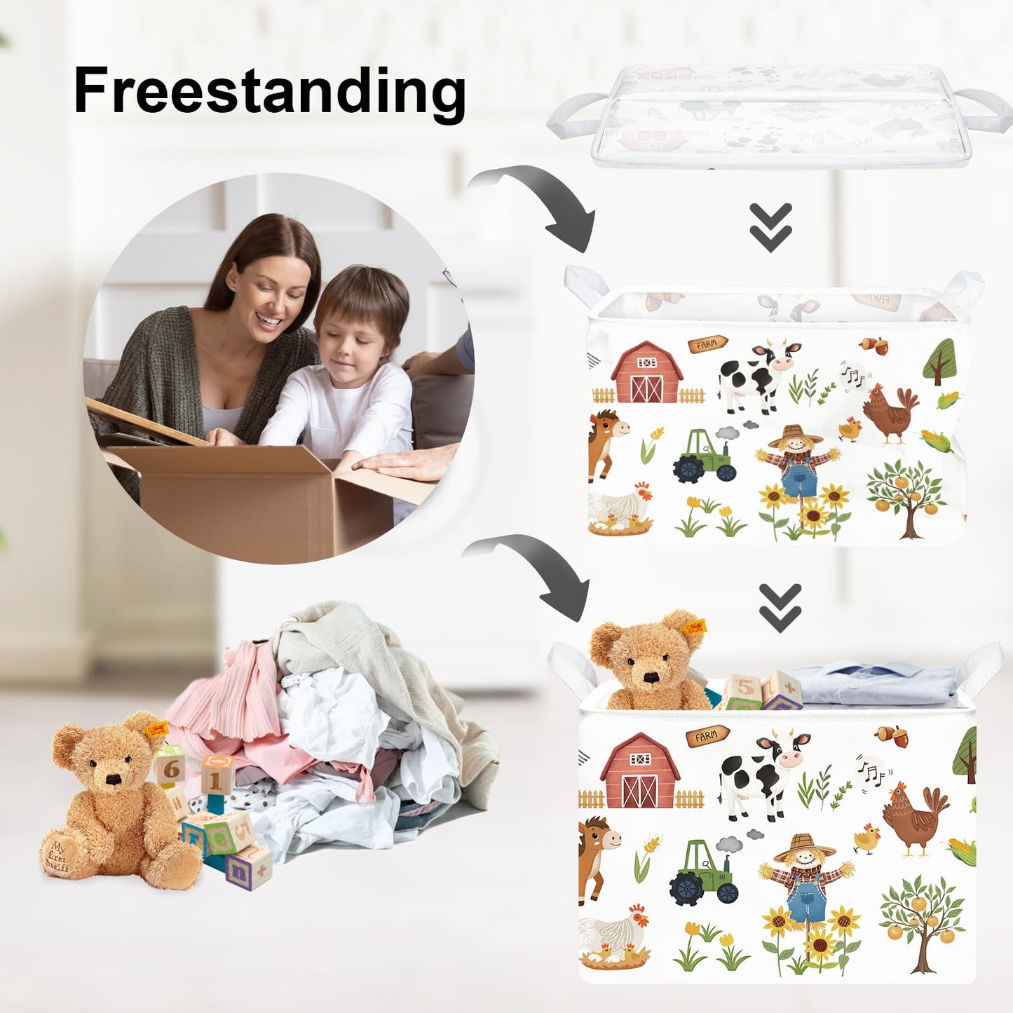 Clastyle Farm Animals Baby Laundry Hamper Leaf Kid Storage Basket Boy Girl Gift Toy Box Collapsible Clothes Organizer Nursery Bin for Bedroom,Sunflowers,40 * 30 * 30 cm