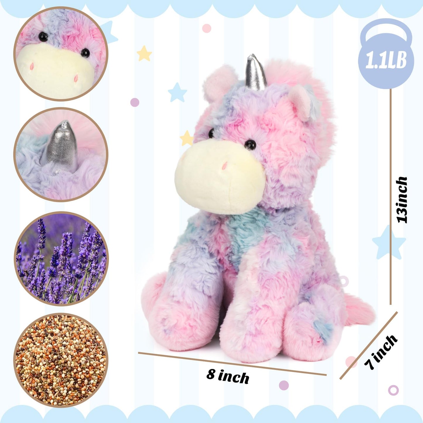 Easfan Weighted Stuffed Animals, Heated & Coolable Weighted Plush Toy for Period Cramps & Pain Relief, Microwavable Lavender Scented Toys Cute Soft Plushies, Unicorn Gifts for Adults & Kids,12 inch