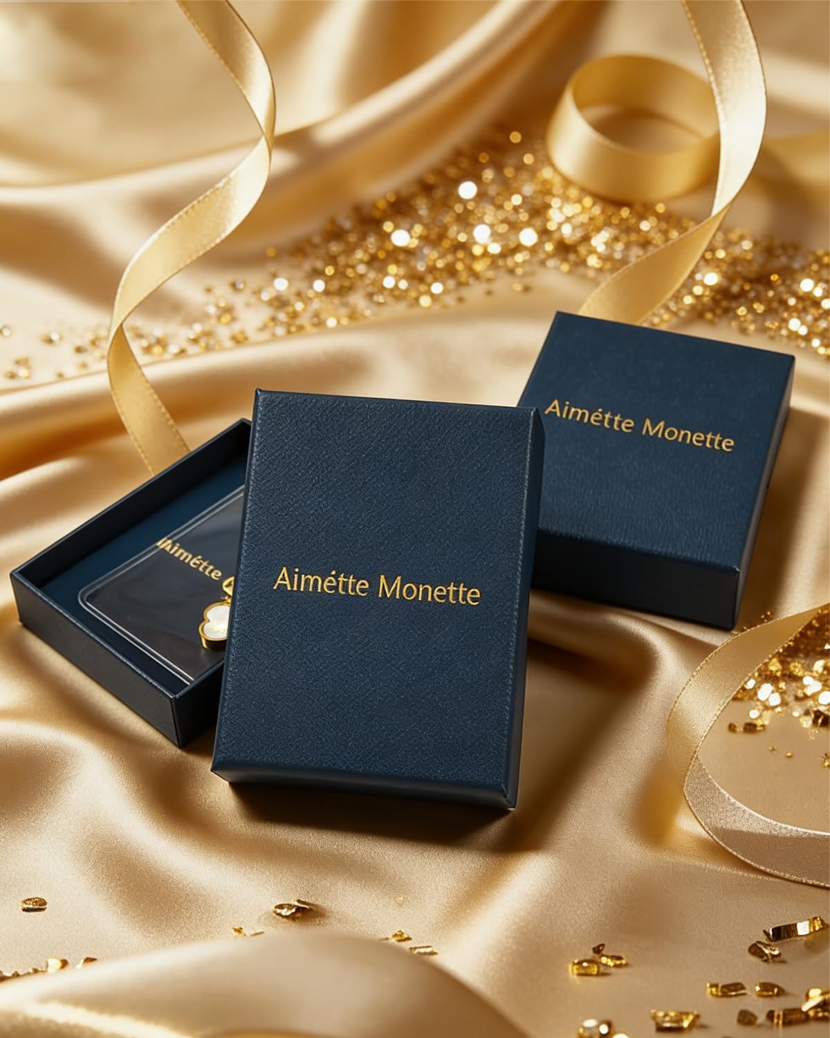 Aimétte Monette 18K Gold Plated Necklaces for Women, Dainty Lucky Four Leaf Clover Gold Necklace Set 2 Side Clover Charm Necklace, Fashion Jewelry Gifts for Women Black and White