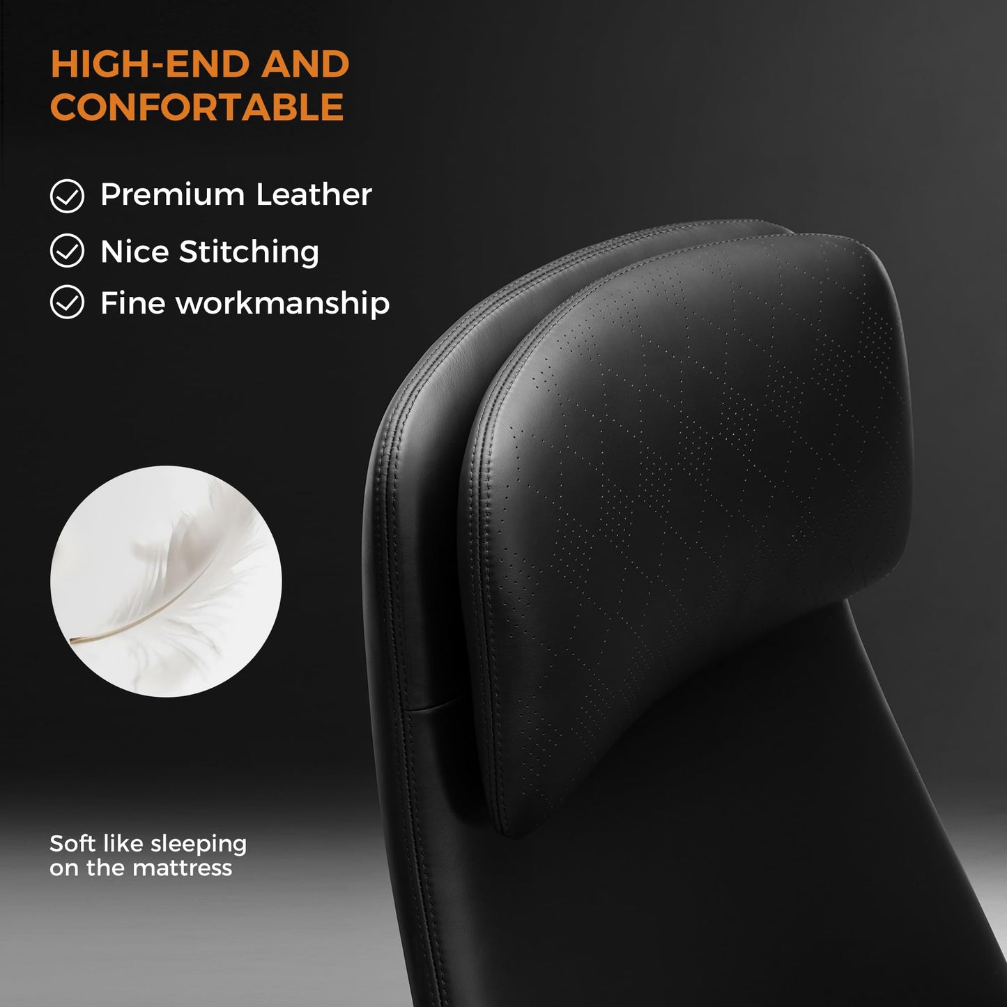 TOMU Executive Office Chair with Foot Rest, Top Grain Genuine Leather Office Chair, Ergonomic High Back Design. Real Leather, Wheels, Alumium Base. Padded Armrest, Luxury and Comfy (Black)