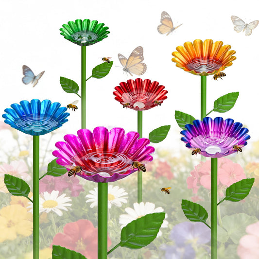 Mellbree Bee Watering Station, 6-Pack Metal Flower Bee Bath for Garden – Attract Butterflies & Pollinators – Colorful Outdoor Garden Stakes for Yard, Patio, Butterfly Garden, Gardening Essentials