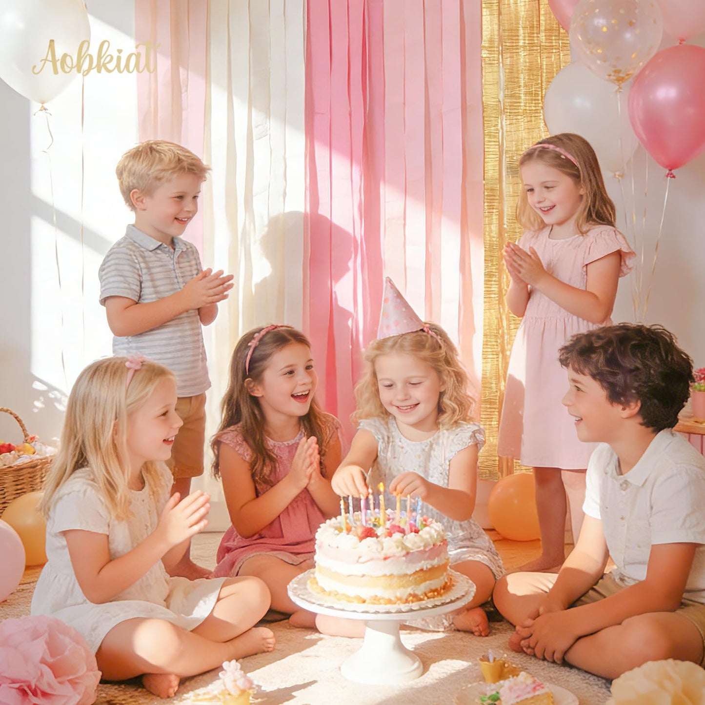 AOBKIAT Pink Gold Party Decorations Kit - 27PCS wirh Pom Poms & Lantern & Fans & Swirls & Garland & Crepe Paper Streamers for Birthday,Wedding,Baby Shower,Bachelorette,Princess Party