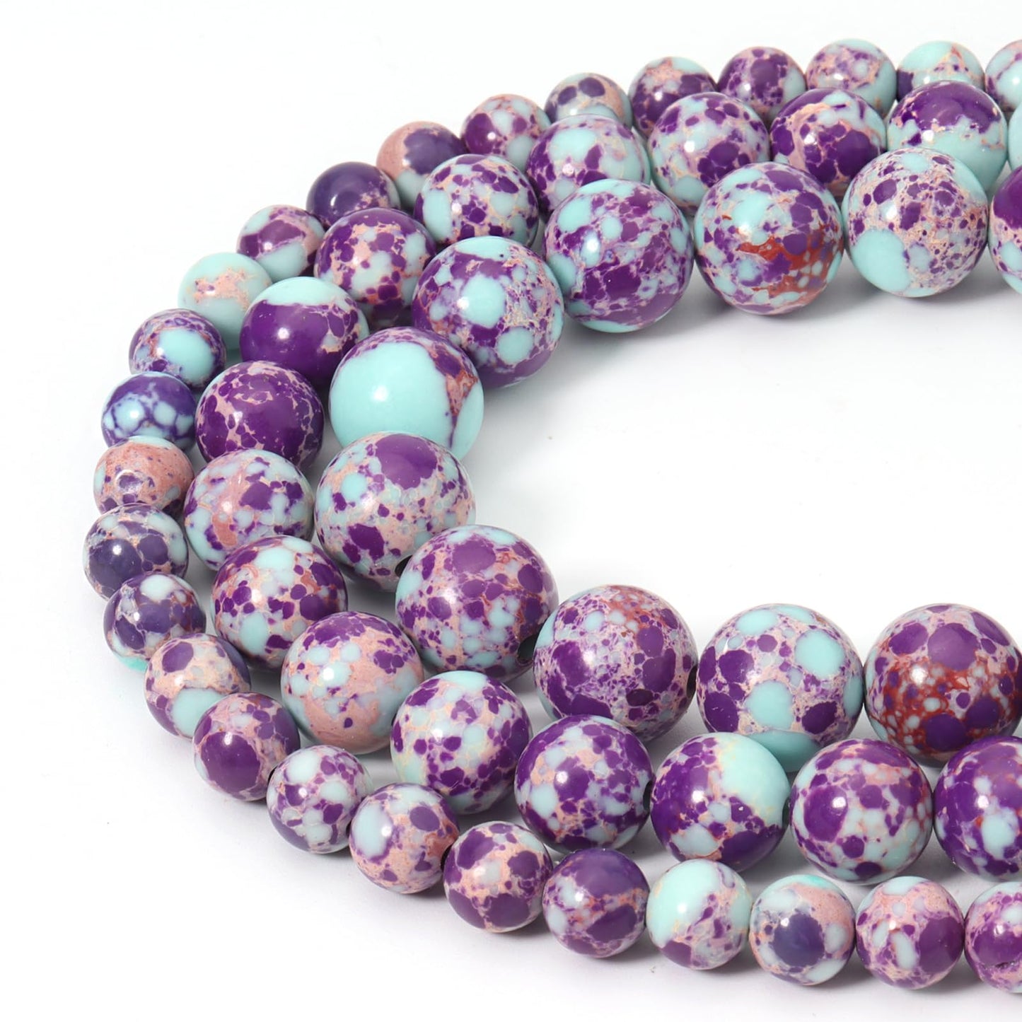 Siomia 45pcs 8mm Natural Purple Sea Sediment Jasper Gemstone Beads Energy Healing Crystal Round Loose Stone Beads for Jewelry Making, DIY Bracelets Necklaces