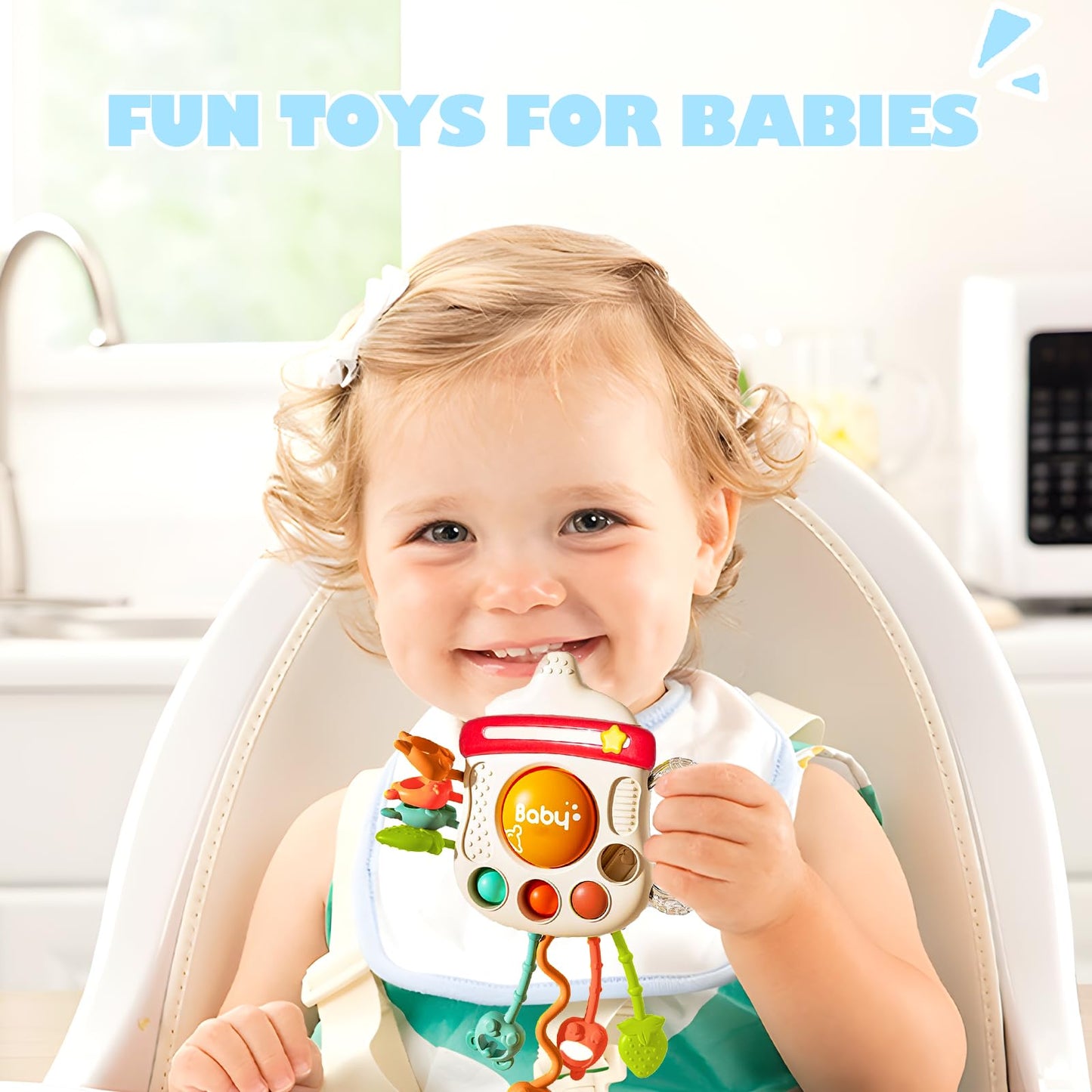 XXEDSPTY Montessori Baby Sensory Toys for 6-12 Months, Silicone Pull String Teething Toy, Infant Fidget Travel Toys, Airplane Travel Essentials, Newborn Baby Christmas & Birthday Gift for Babies