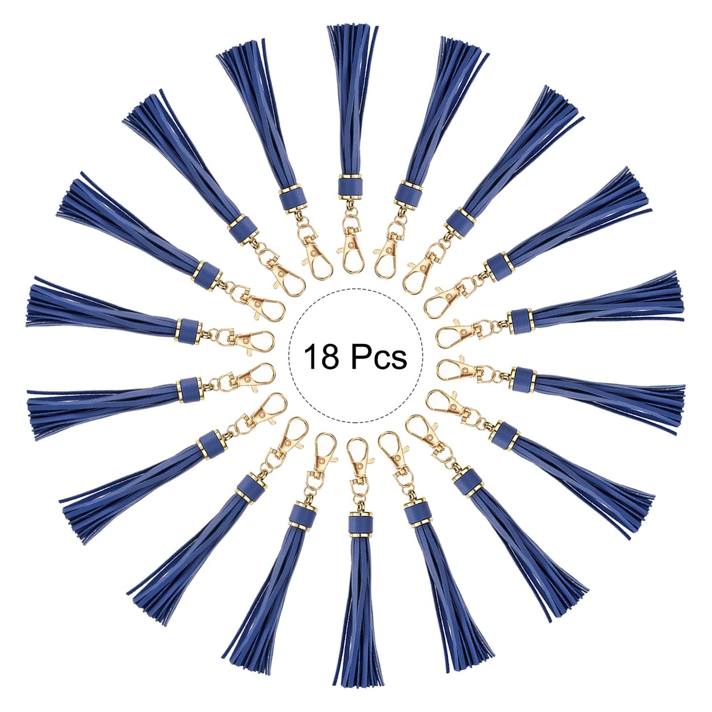 uxcell 18pcs PU Leather Tassels, 5.9 Inch Keychain Tassel Charm with Lobster Swivel for Jewelry Making, Handbag, DIY Crafts, (Navy)