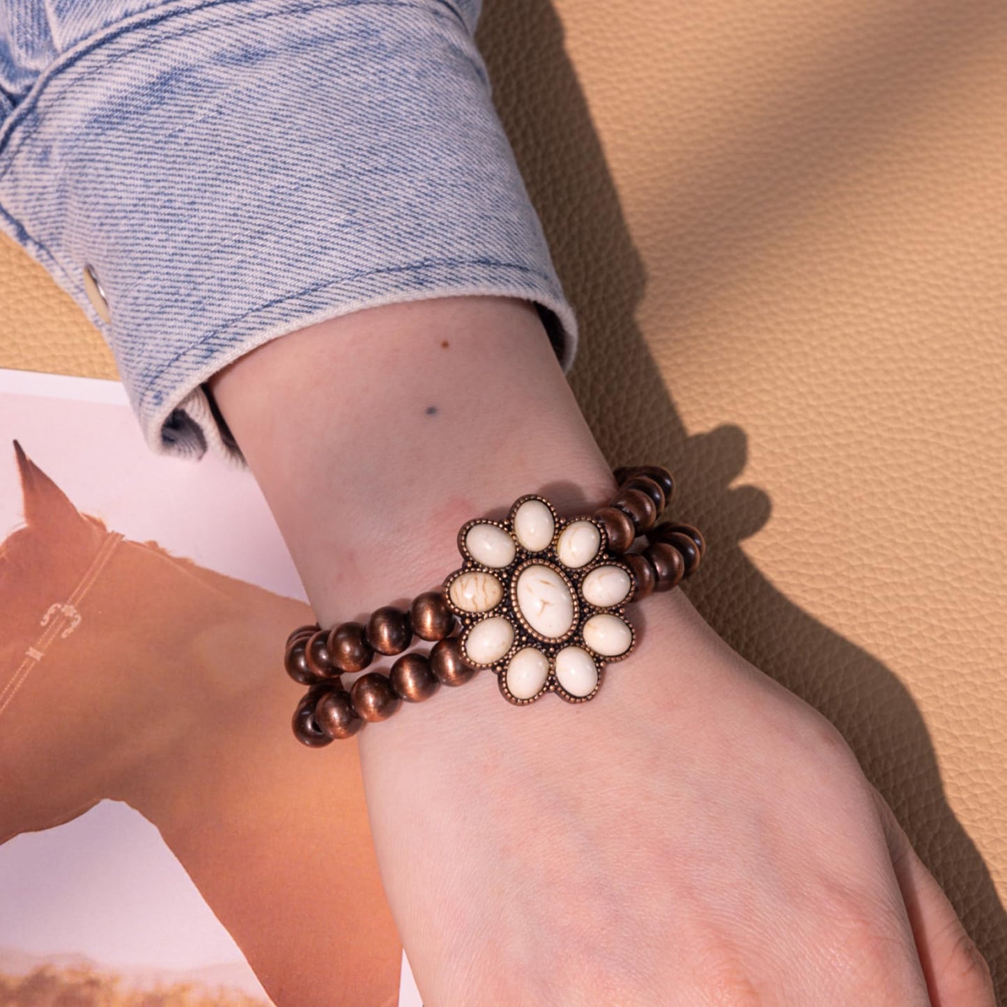 Montana West Rustic Couture's Jewelry Western Navajo Beaded Turquoise Cuff Bangle Bracelets Bohemian Vintage Elastic Bracelet for Women Cowgirl RCW-WH05WT
