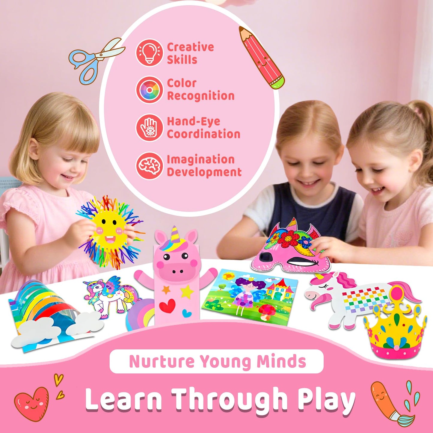 7july Unicorn Craft Box-12 Fun Arts and Crafts for Kids Ages 4-8,Educational Creative Toys, Art and Crafts Projects & Activities Kit with Supplies,Gift for Girls 3 4 5 6 7 8 Years Old