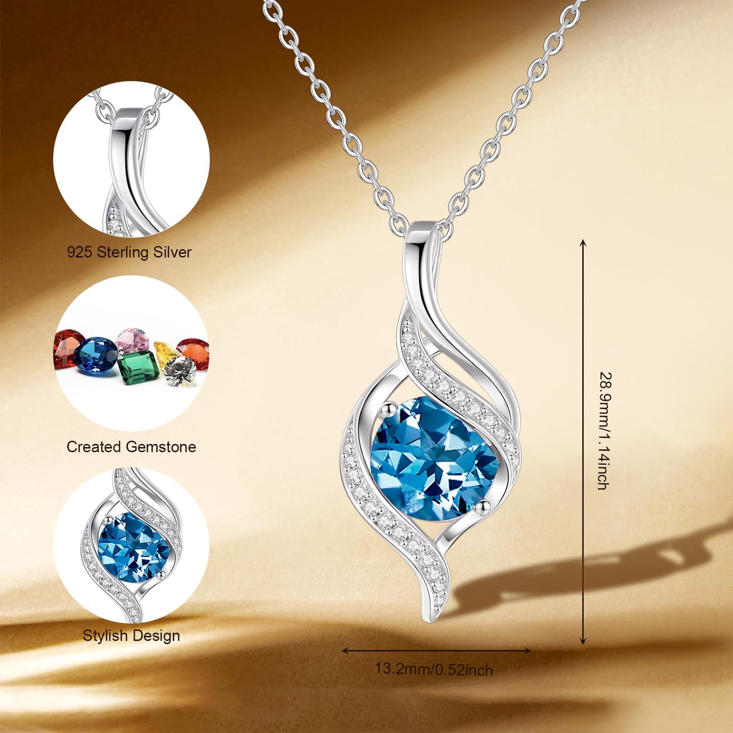 FANCIME December Birthstone Necklace for Women Round Blue Topaz Necklace S925 Sterling Silver full Love Birthday Gifts for Mom Women, 16"+2" Inches
