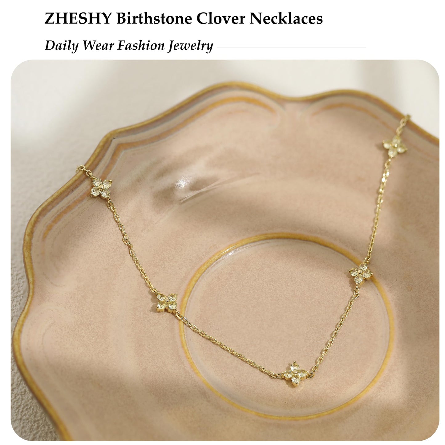 Birthstone Gold Necklace for Women Dainty Non Tarnish 14K Gold Plated Diamond Choker Necklaces Clover Emerald Green Cubic Zirconia Necklace Birthday Valentine's Day Gifts Womens Prom Gold Jewelry
