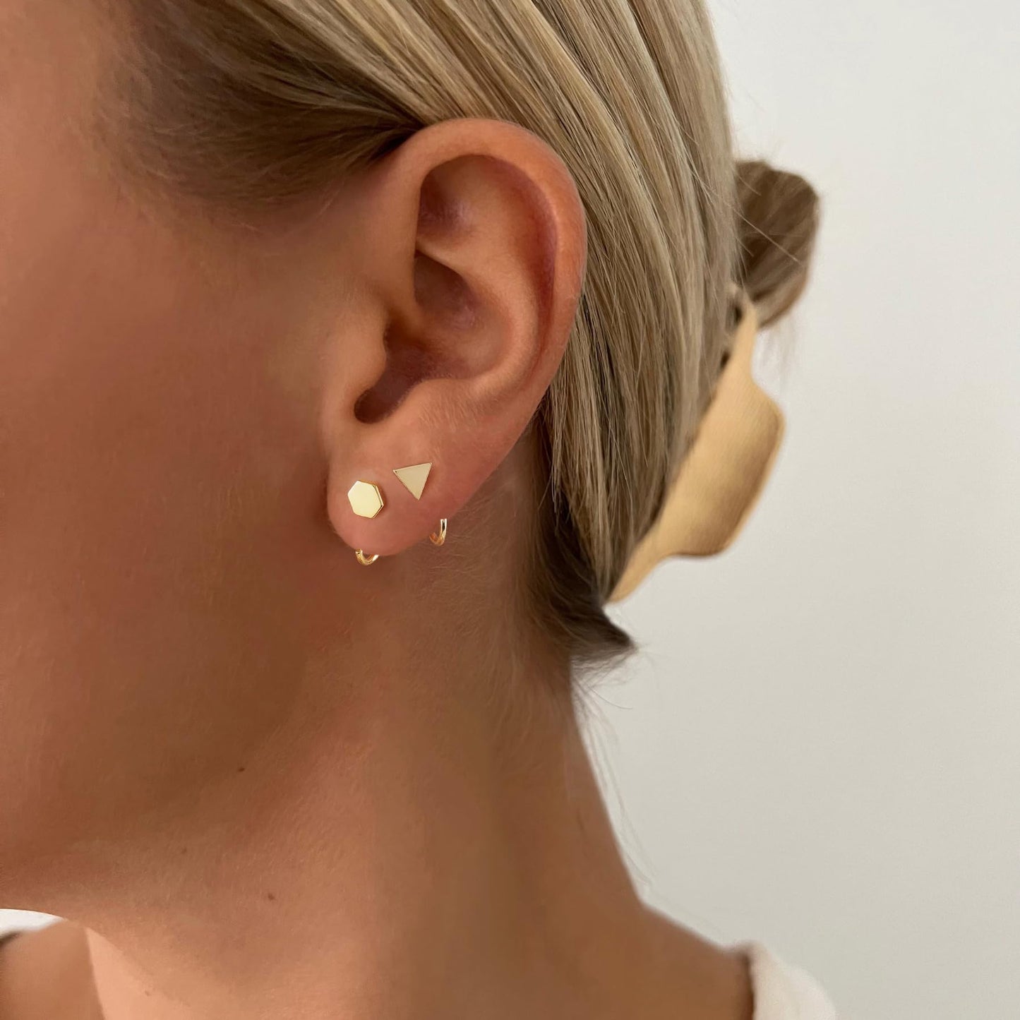 Huggie Hoop Earrings 18K Gold Plated 925 Sterling Silver Triangle Dot Open Hoop Earrings for Women Small Hug Hoops Huggy Hoop Earrings Set 2 Pairs