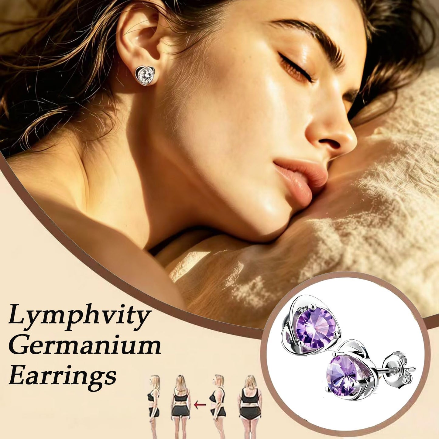 2 Pairs Halolux Lymphvity Germanium Earrings, Halolux Lymphvity Drainage Cubic Zirconia Earrings Lymphati Activity Hoop Earrings for Women Lymphvity Therapy Earring Jewelry (Light purple+White)