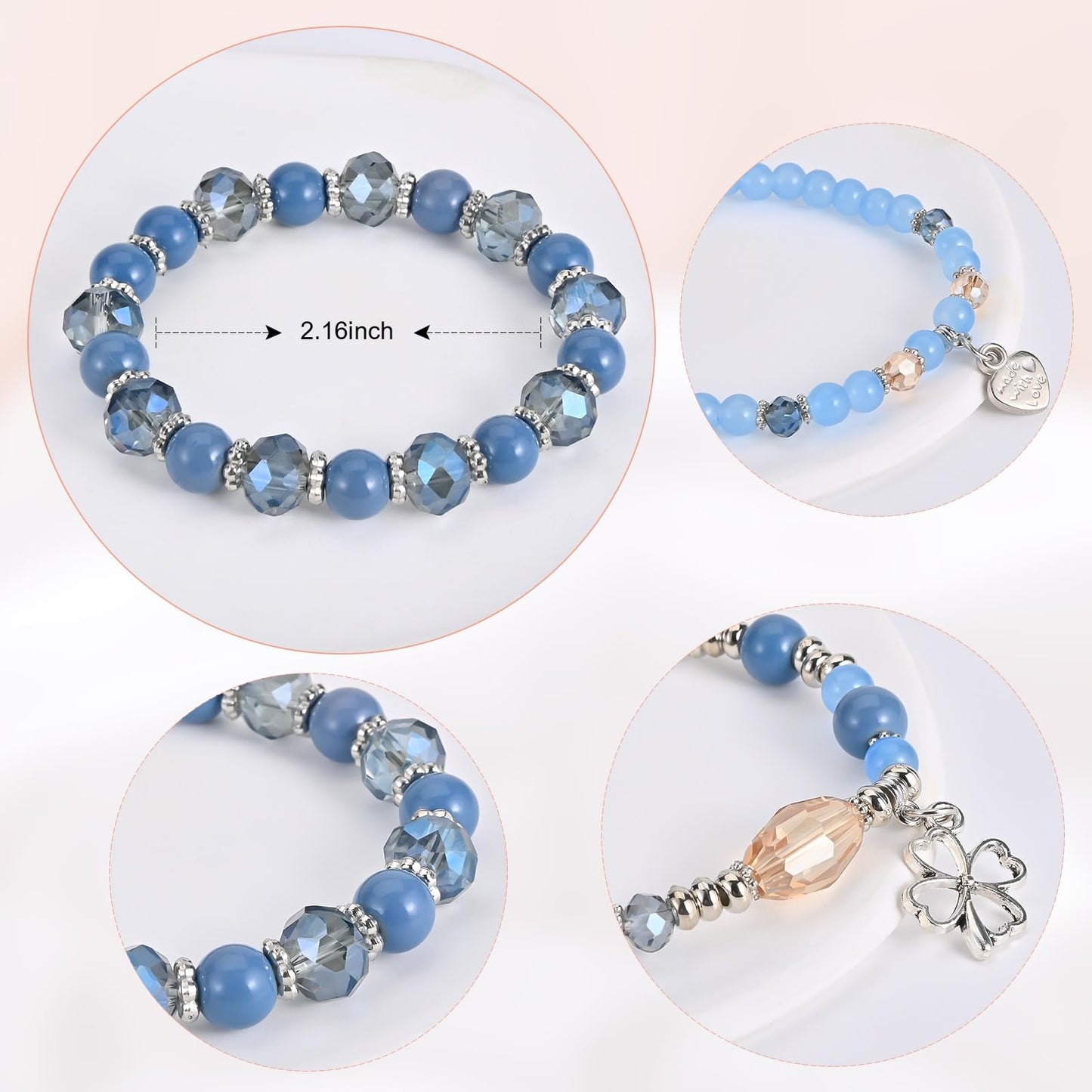 Bohemian Bracelet Sets for Women - 6 Sets Stackable Stretch Bracelets Multi-color Boho Jewelry for Women Hippie Bracelets Dainty Jewelry (Lucky grass stretch bracelet)