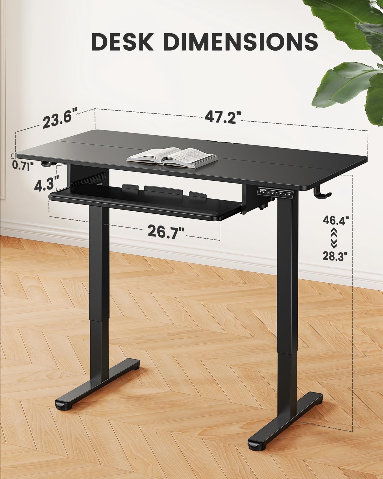 ErGear Electric Standing Desk with Full Size Keyboard Tray, Adjustable Height Sit Stand Up Desk, Home Office Desk Computer Workstation, 48x24 Inches, Black