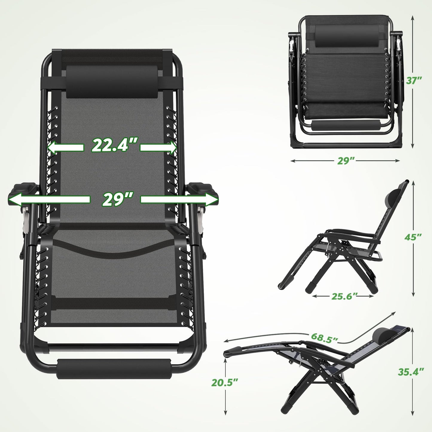 ZENPETIO 29In XL Zero Gravity Chair w/Cushion, Zero Gravity Recliner Lounge Chair for Indoor and Outdoor, Reclining Camping Chair for Lawn, Anti Gravity Chair with Cup Holder and Footrest, 440LBS