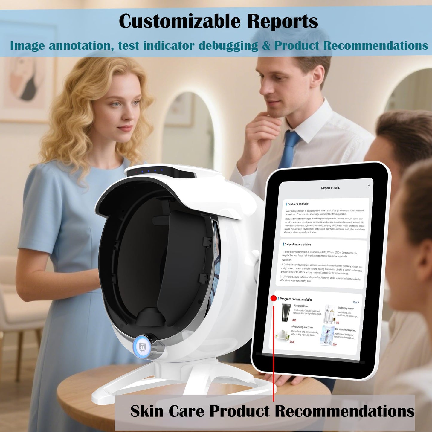 Facial Skin Analysis Machine Professional - 15.6" Scanner for Pores, Acne, Hydration; Customizable Reports; For Estheticians & Spas; 8-Spectrum Imaging; Multi-Language