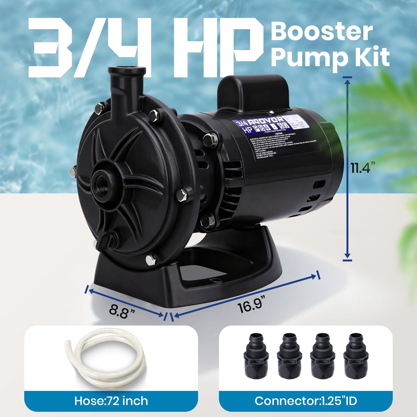 3/4 HP PB4-60 Booster Pump, Replace for polaris PB4-60 Pool Booster Pump, Fit for polaris 180 280 380 480 3900 Pressure Side Pool Cleaners, 115V/230V 60Hz Pure Copper Motor with Hose & Fittings