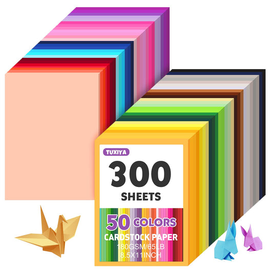 300 Sheets 8.5" X 11" Colored Cardstock, 50 Assorted Colors Construction Paper Card Stock Printer Paper for Printing, Card Making, DIY Crafts, School Supplies,Party Decorations (180GSM/65LB)