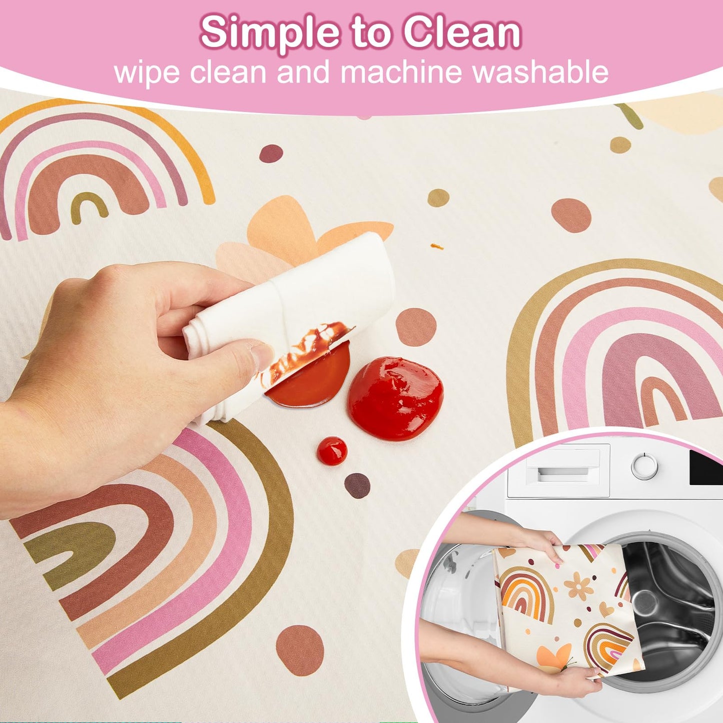 Basumee Splat Mat High Chair Mat Waterproof Baby Play Splat Mat for Under High Chair Food Catcher Highchair Mat for Floor Non Slip Bottom, Brown Rainbow, 46x42 Inches
