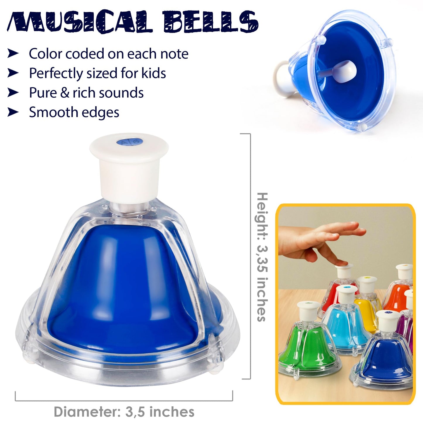 MINIARTIS Desk Bells for Kids | Educational Music Toys for Toddlers 8 Notes Colorful Hand Bells Set | Kids Musical Instrument with 15 Songbook | Great Birthday Gift for Children