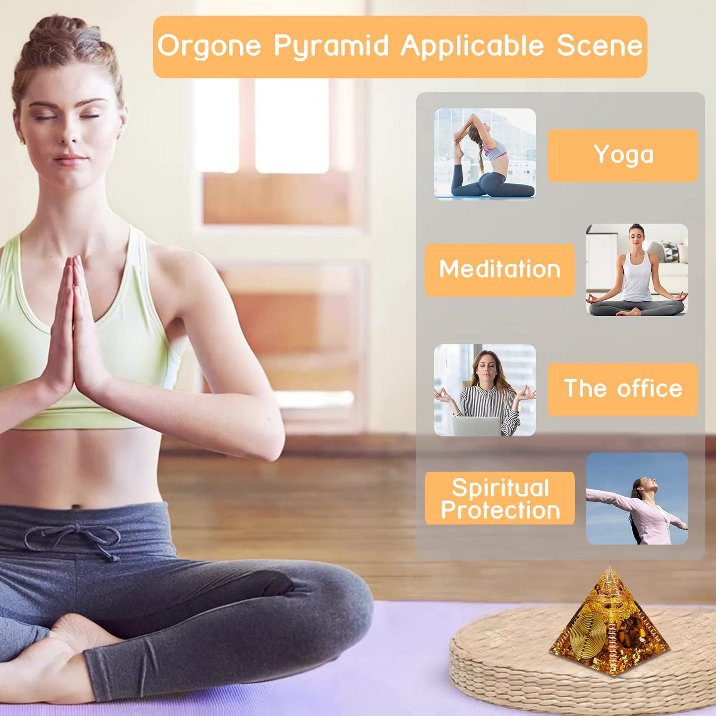 DRTMLY Orgone Pyramid, Small Healing Crystals Pyramid with Tiger's Eye Stones, Orgonite Energy Generator for Resist Stress, Bring Good Luck and Wealth