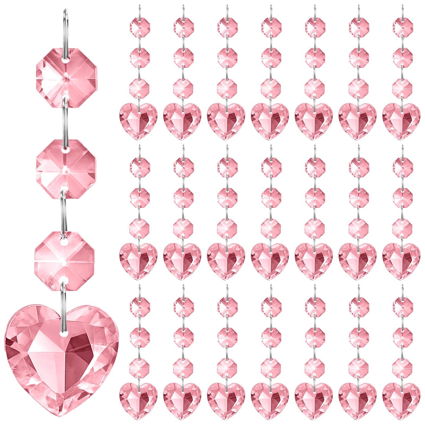 Briwooody Pink Heart Ornament Chandelier Decoration Hanging Crystal Decoration Heart Crystal Suncatcher for Mother's Day Hallway Wedding Window Tree