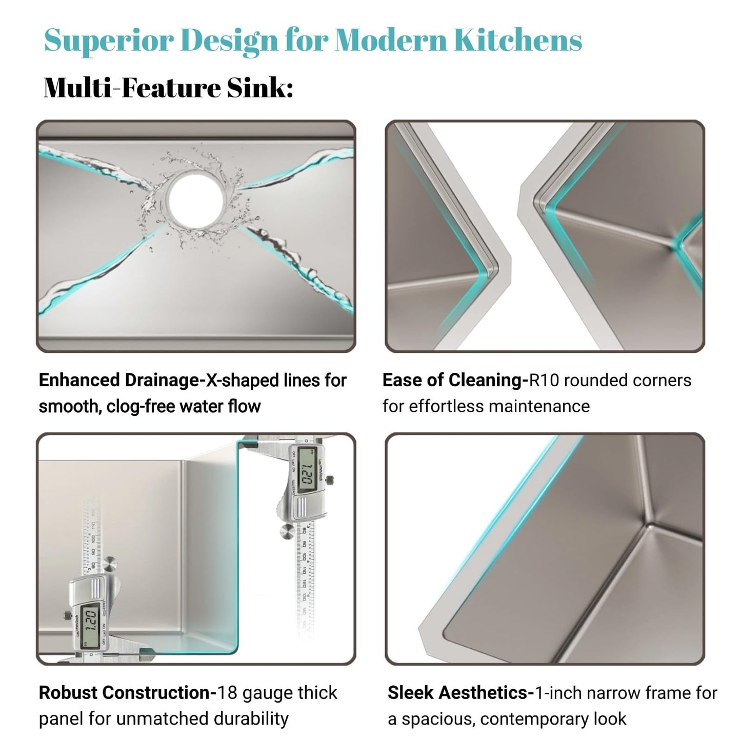Beleeb 30" x 19" Kitchen Workstation Sink - 10" Deep Basin, 3D Embossed Undermount, Scratch Resistant Stainless Steel