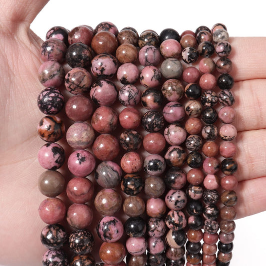 45pcs 8mm Natural Stone Beads Red Black Rhodonite Beads Energy Crystal Healing Power Gemstone for Jewelry Making, DIY Bracelet Necklace