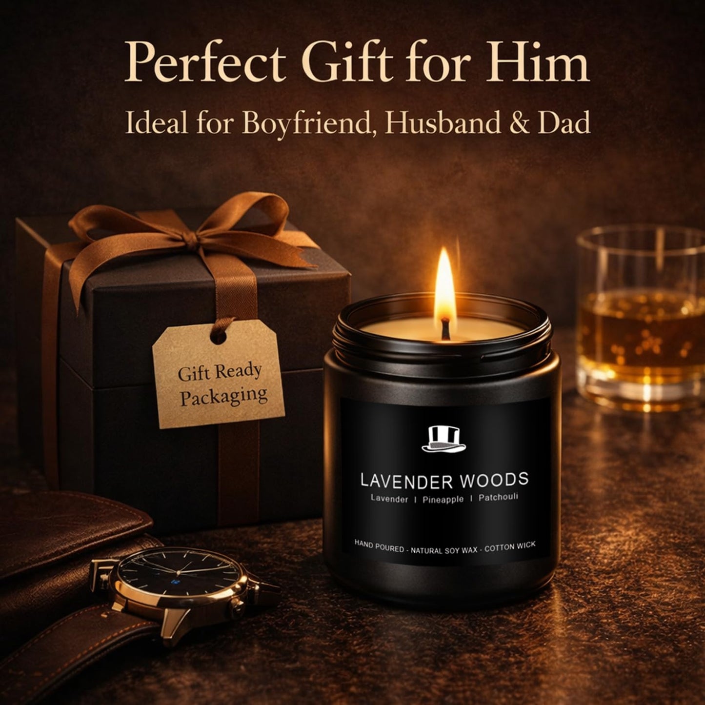 Candles for Men Gift Set, 4 Pack Masculine Scented Soy Candles for Men, Leather, Smoke, Oak & Lavender Scents, Aromatherapy Candle Gift Set for Dad, Husband, Boyfriend, Birthday & Father’s Day Gifts