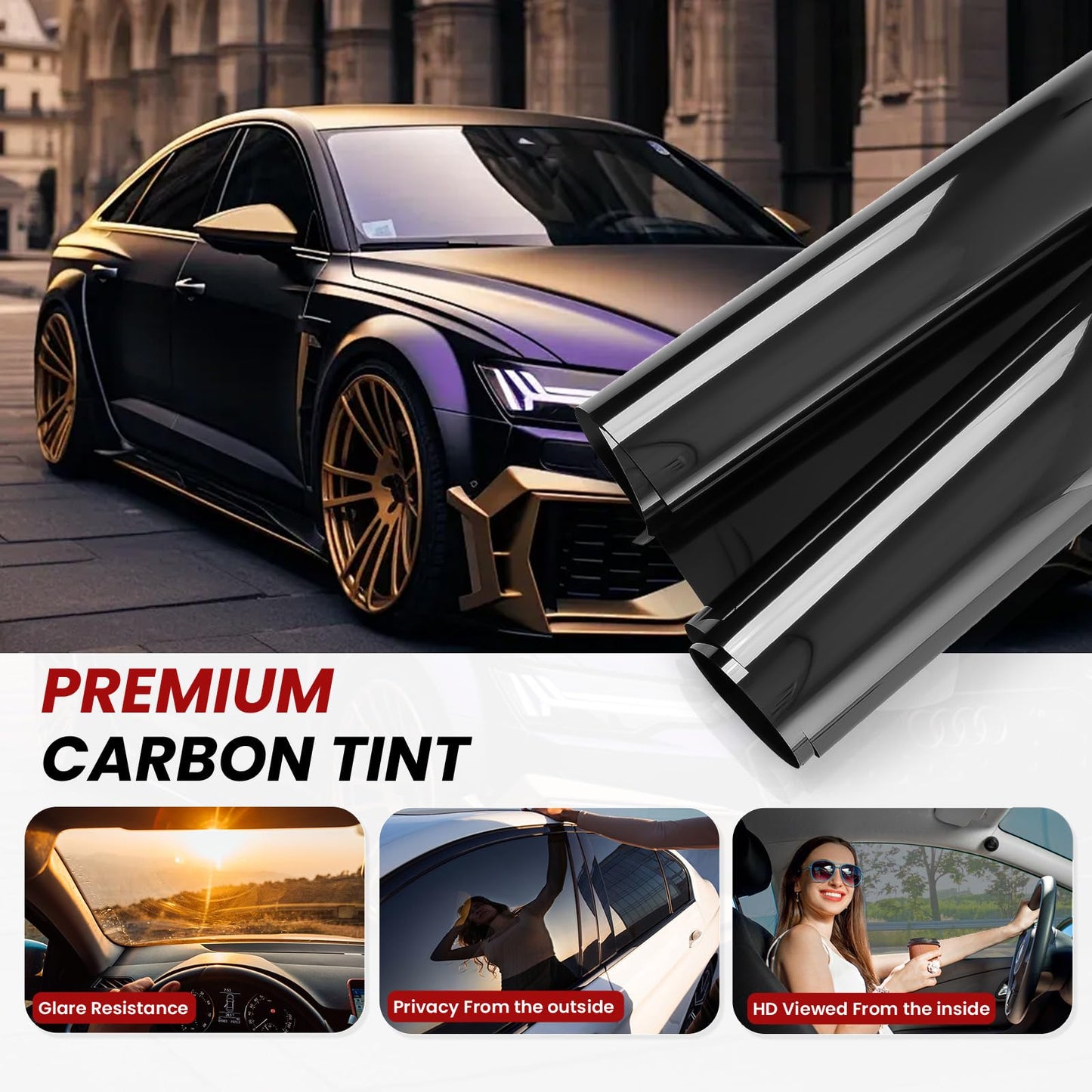 LuxeShade 2-Pack Car Window Tint – Premium Carbon 5% & 20% VLT Privacy Window Films, UV/IR Heat Blocking, Scratch & Fade Resistant (1Ply 24"*100ft + 2Ply 24"*100ft)