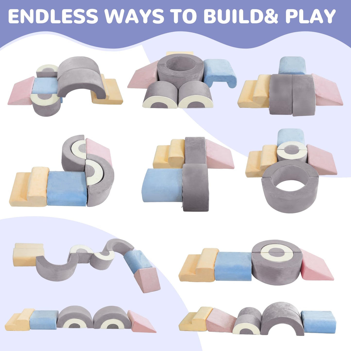 Bumnana Toddler Climbing Toys Indoor, 7‑Piece Soft Foam Play Set for Toddlers 1‑3, Foam Climbing Blocks with Slide, Stairs & Ball Pit, Crawl and Climb Activity Gym, Lightweight & Washable Kids Gift