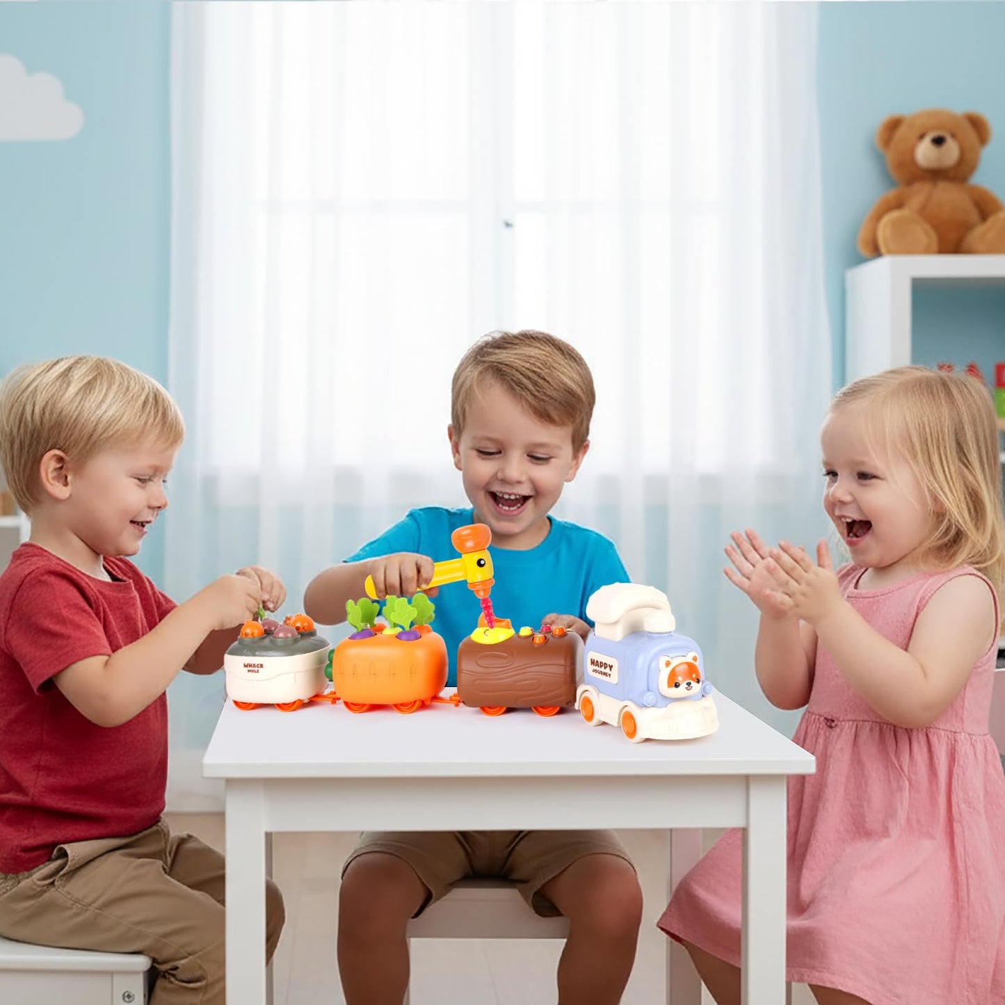 Sizobi Press to Go Train Toys for Toddlers 2-4, Learning Sorting Montessori Toys for Kids 3+, Fine Motor Skills Educational Train Set, Preschool Learning Activities Birthday Boys Girls