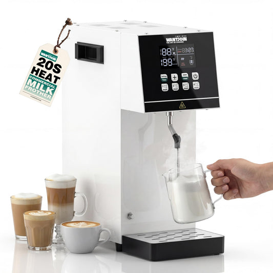 WantJoin Commercial Milk Frother - 2000W Milk Steamer for Latte Cappuccino Coffee, Beverage Heater with Hot Water Dispenser & LED Display, Hotel Use (White)