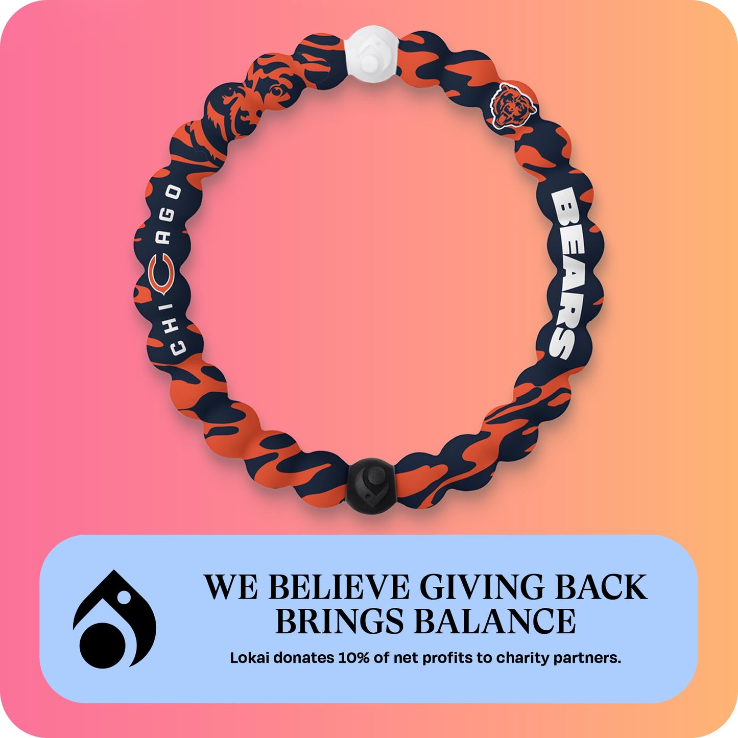 Lokai NFL Football Collection Silicone Beaded Bracelet, Chicago Bears Home Field (Medium) - Beaded Bracelet for Women & Men, Silicone Jewelry Fashion Bracelet Slides-On for Comfortable Fit