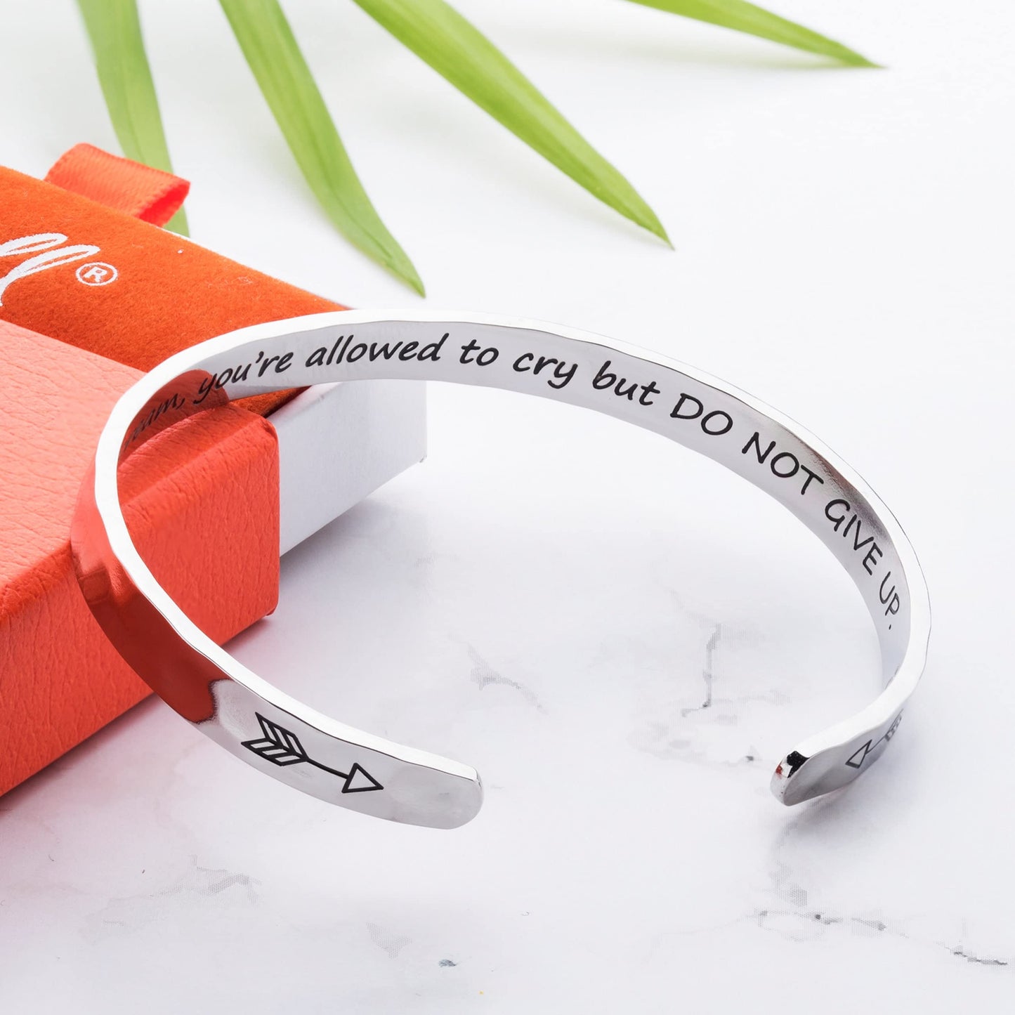 Carviell Motivational Bracelet for Women, Engraved Stainless Steel Cuff Jewelry, Encouragement Gifts, Inspirational Quote Bangle, Recovery and Strength Present for Her, Positive Mantra Accessory