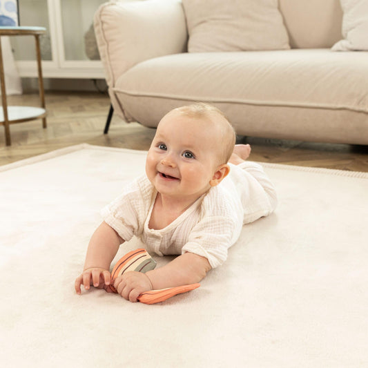 Hakuna Matte CloudSoft Baby Play Mat for Floor 80" x 110" Beige – Coral Velvet Memory Foam Rug for Crawling & Cozy Play – Non-Slip, Water-Resistant, Easy-CareTummy Time Mat, Playmat for Playpen