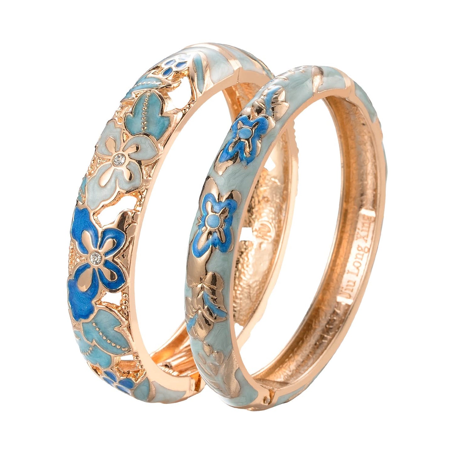 UJOY Women Cloisonne Bracelets Cuff Open Indian Butterfly Enameled Hinged Bangles 2 Pcs Set 88A09-55A102 Light Purple