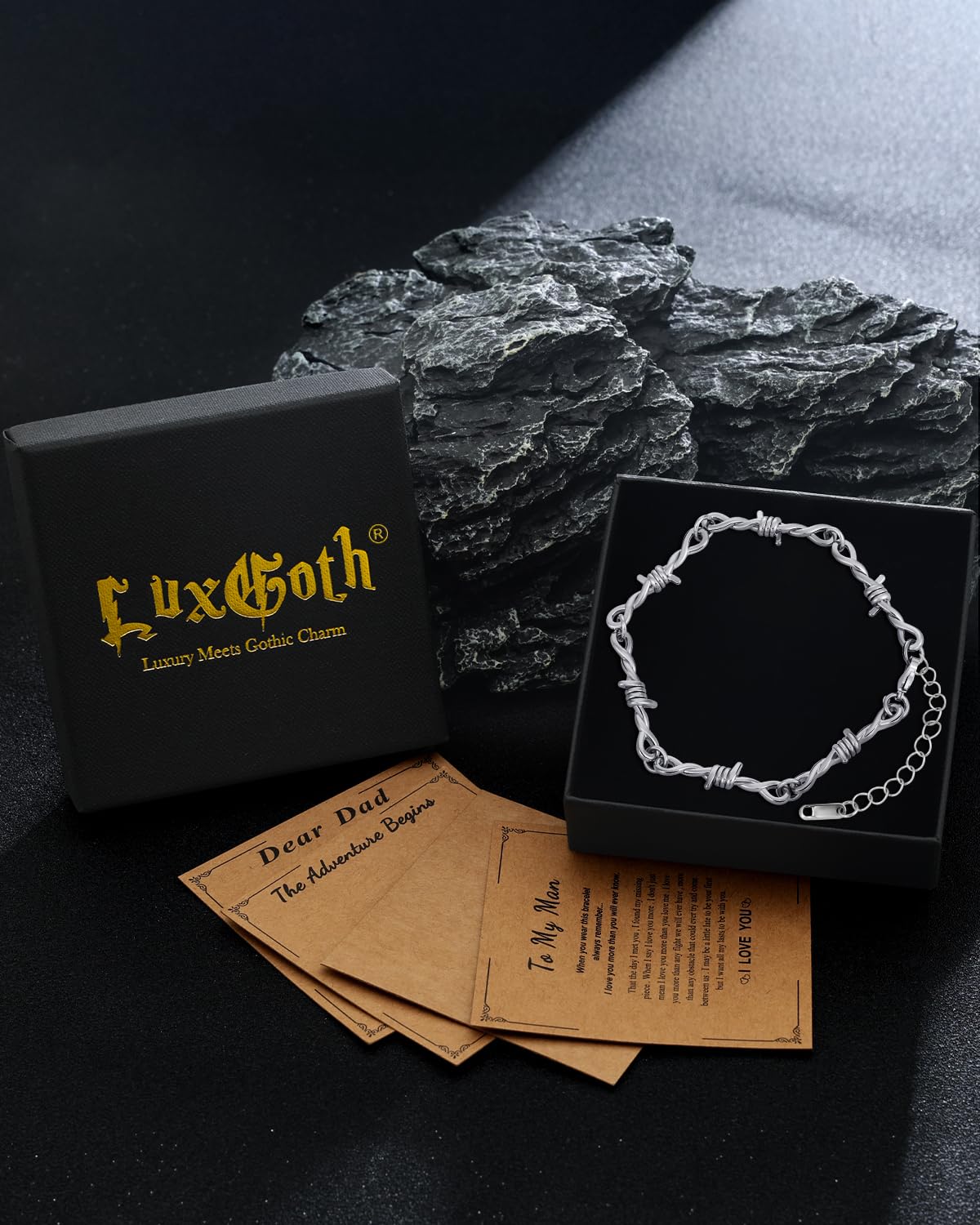 LuxGoth Stainless Steel Barbed Wire Thorns Thin Link Chain Bracelet Gothic Punk Rock Biker Vintage Viking Adjustable Brambles Link Curb Bracelet Jewelry for Men Women Silver GTS-B1B45073